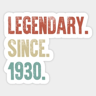 Retro Vintage 90th Birthday Legendary Since 1930 Sticker